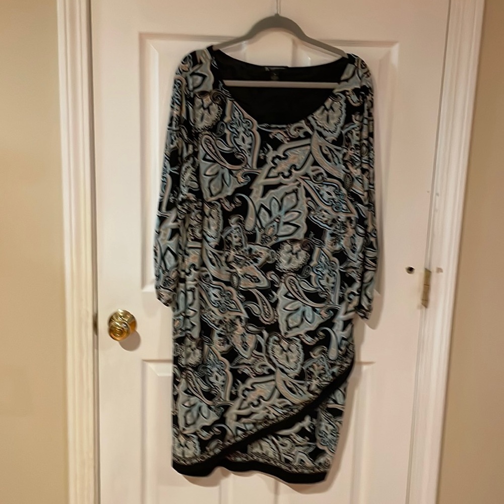 Blk/aqua/tan patterned ling-sleeve dress by I.N.C.  Size 3x